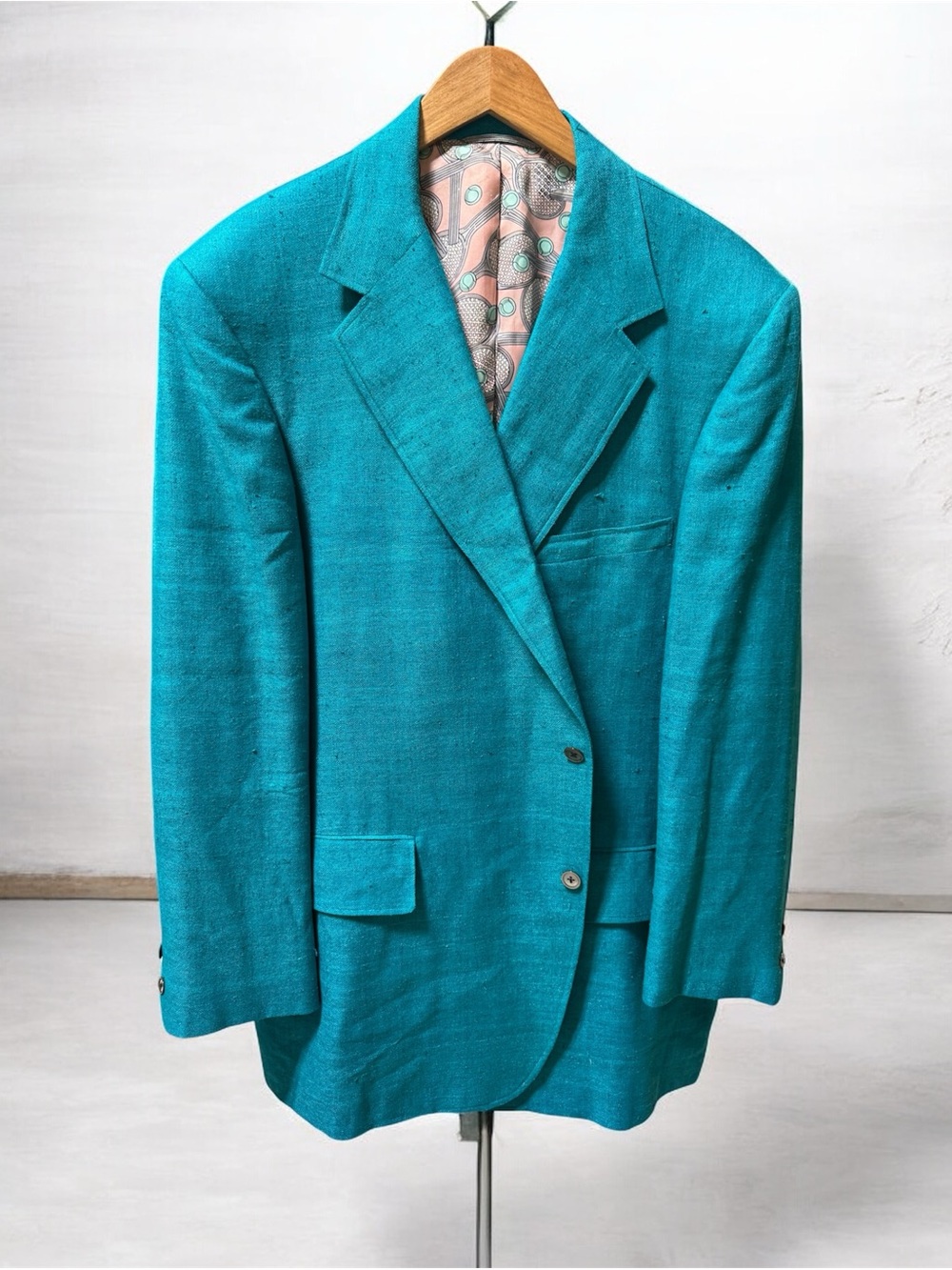 Vintage Chipp Turquoise Shantung Silk Two Button Sport Coat with Tennis Lining